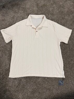 Zaful Cream Short-Sleeve Polo with Textured Chevron Knit